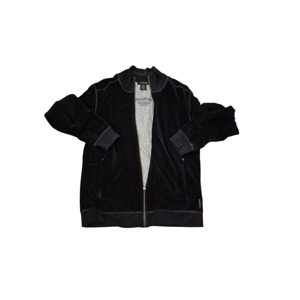 Calvin Klein Mens Vintage 90s Y2K Velour Jacket Jersey Lined Jacket Black Sz S